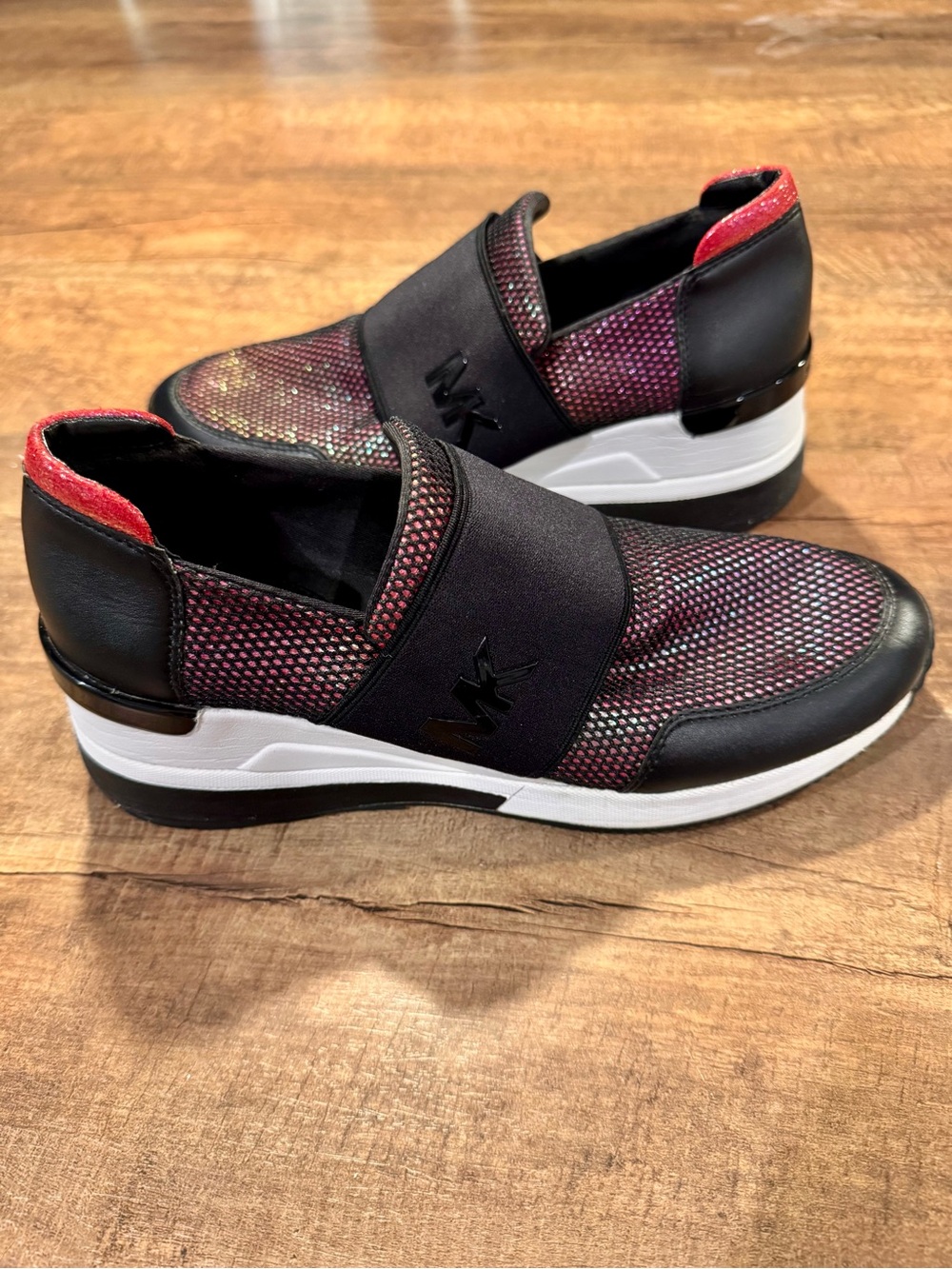 Michael Kors Slip On Platform Sneakers Black Pink Mesh Size 9.5M